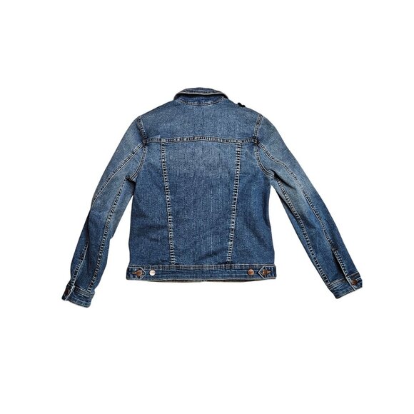 Nanette Lepore Womens XS Denim Button Jacket Black Sequin Floral Streetwear - Picture 5 of 11